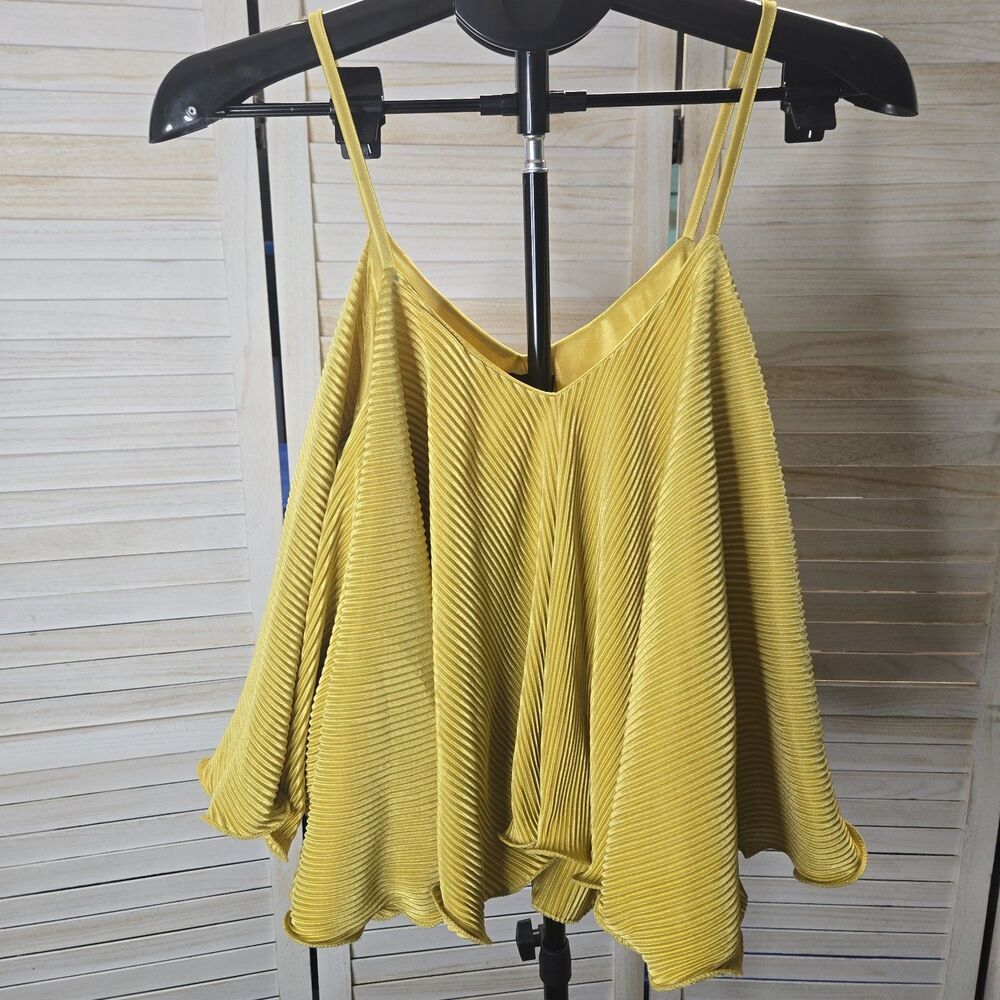 Blue B Womens Trapeze Tank Top Mustard Yellow Pleated Whimsigoth Festival Wear M